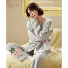 宫蝶【半边绒】睡衣 保暖加绒加厚套装可外穿草莓家居服 RMM-6104草莓绒套装 XL(建议120-140斤)