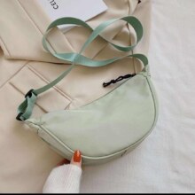 尼龙斜挎包包女包饺子包腋下包百搭单肩帆布包 绿色