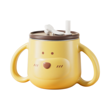 英氏（YEEHOO）儿童吸管杯水壶学生水杯宝宝喝水杯牛奶杯婴儿用品增加辅食手柄杯 小狗牛奶杯