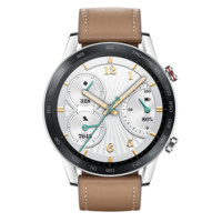 荣耀 HONOR GS 3i 时尚版 智能手表 46mm 亚麻棕真皮表带 银色表壳（北斗、GPS、GLONASS、血氧）