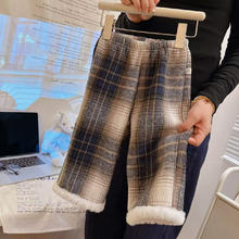 拥抱熊 女童保暖格子裤羊羔绒休闲裤加绒加厚阔腿裤 灰格子 100 cm
