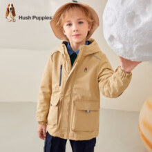 暇步士（Hush Puppies）童装儿童厚风衣冬季新款男女大童纯色摇粒绒外套时尚厚风衣 暖卡其 130cm