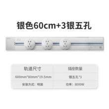 西门子（SIEMENS）明装壁挂式 8000W轨道插座滑轨插座导轨插座 0.6m银轨道+白五孔*3