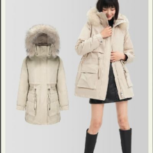 bosideng 波司登 大毛领工装 女式中长连帽羽绒 派克服