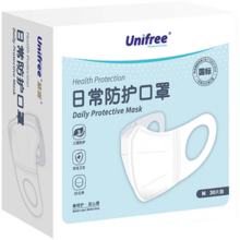 unifree一次性3d立体三层防护亲肤透气含熔喷布成人口罩白色M码30片/盒