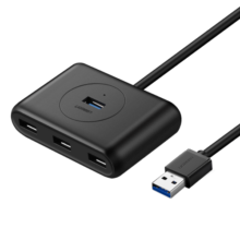 绿联（UGREEN）USB3.0分线器扩展坞 高速4口集线器HUB拓展坞 笔记本电脑台式机一拖多接口转换器转接头延长线 黑色 1米