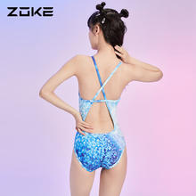 洲克 ZOKE 泳衣女连体三角运动训练专业女士泳衣 123535812 兰白花 XL