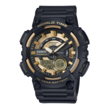 卡西欧（CASIO）大众指针时尚防水数字双显世界时间运动休闲男表 AEQ-110BW-9AVDF