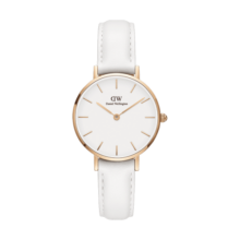 丹尼尔惠灵顿（DanielWellington）DW女表金边白色皮质表带28mm白盘欧美简约风圣诞礼物DW00100249