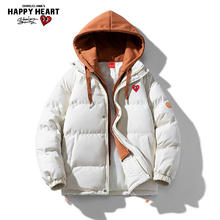 CHARLES JANG'S HAPPY HEART 查尔斯桃心 假两件棉服外套男冬季2024新款爱心加厚连帽情侣棉衣
