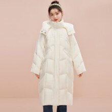 雪中飞 百搭可拆卸连帽分格充绒女士长款加厚连帽羽绒服