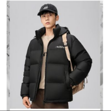 京东 百亿补贴：鸭鸭 羽绒服男短款加高充绒203g 连帽面包服外套 黑色 175/L