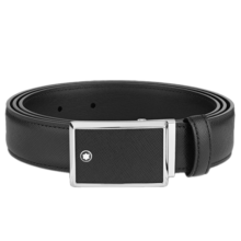 万宝龙（MONTBLANC）奢侈品腰带男士十字纹印花牛皮革板扣皮带送男友114421黑色