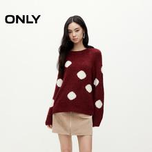 ONLY 2024冬季新款宽松波点红色毛衣圆领针织衫女|124313032