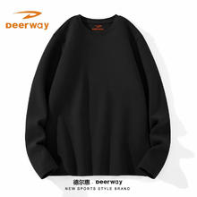 Deerway 德尔惠 圆领长袖男士冬季休闲宽松加绒厚款内搭上衣聚热保暖亲肤t恤男 黑#纯色 L