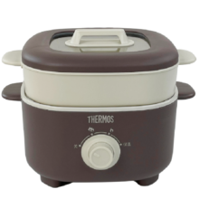 膳魔师（THERMOS） 多功能锅电火锅 2.5L家用小火锅电炒锅带蒸屉 EHA-4333A 可可棕