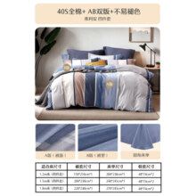 水星家纺床上四件套 100%纯棉 全棉印花套件 北欧法式风 被套床单枕套 弗利安(40支纯棉&亲肤裸睡) 1.8米床(适配220*240cm被芯)