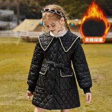 ASK junior 女童棉服冬中大童夹棉保暖中长款棉衣外套儿童娃娃领棉袄