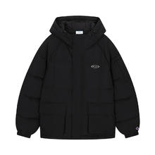 Champion 冠军连帽羽绒服男2024冬季保暖外套潮牌面包服 黑色