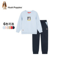 暇步士（Hush Puppies）童装儿童套装男童女童春秋季新款男女大童舒适长袖长裤时尚套装 花灰 140cm