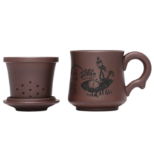 金镶玉 茶杯 办公杯宜兴紫砂原矿 办公杯茶水分离内胆礼盒 荷塘月色350ml