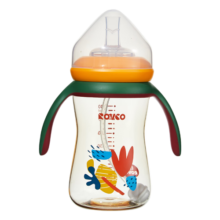 日康（rikang）吸管奶瓶 1岁以上带重力球宽口奶瓶 PPSU带手柄240ml 黄色N1063-2
