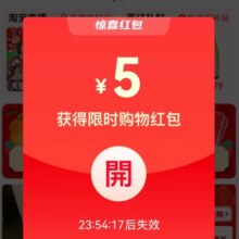 淘宝 app首页 弹窗领5元惊喜红包 天猫淘宝通用