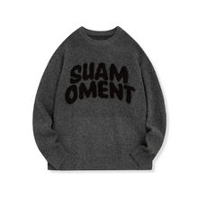 SuaMoment 抓痕马赛克字母毛衣秋冬季圆领宽松休闲情侣针织衫上衣