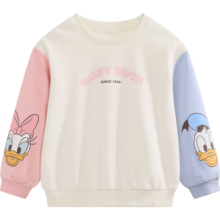 迪士尼（Disney）童装儿童女童卫衣2024年春秋新款圆领装儿童洋气女宝宝上衣 撞色米白-（女童） 120