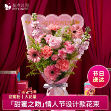 花点时间（Reflower）214情人节礼物洛神弗洛伊德玫瑰花束鲜花送老婆女友实用大 【甜蜜之吻】粉色设计花束 2月13日-14日（区间收花）