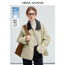 百亿补贴：VEGA CHANG 轻薄羽绒服女2024年冬季90白鸭绒撞色翻领PU皮保暖外套