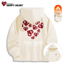 CHARLES JANG'S HAPPY HEART 查尔斯桃心 卫衣女装连帽 韩版桃心设计感小众帽衫 加绒 米色 小像素桃心白_KB M