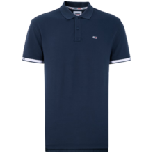 TOMMY JEANS【透气舒适】男珠地网眼提花镶边袖口通勤短袖T恤POLO15751 深蓝色C87 M