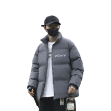 FUERZA 加绒加厚宽松时尚百搭潮牌简约印花棉服男运动外套