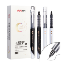 得力(deli)流年星辰系列直液笔签字笔 0.5mm全针管学生中性笔 水笔走珠笔 黑色 12支/盒S858