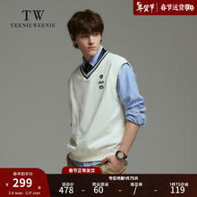 TEENIE WEENIE Men小熊男装V领无袖卫衣2024春季休闲学院背心马甲 象牙白 170/M