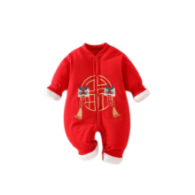 贝肽斯婴儿衣服夹棉连体衣秋冬季宝宝过年拜年服新生儿满月保暖衣服 平安喜乐 90cm