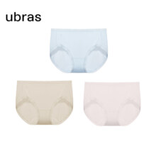 ubras 轻薄透气女士中腰三角裤不闷汗不松垮透气内裤女 涟漪蓝色+浅桃粉色+瓷肌色 3条 S