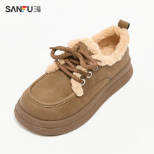 SANFU 三福 女士复古学院系带羊羔毛单鞋 833417