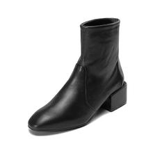 STUART WEITZMAN 女士皮革粗方跟短靴袜靴 ACCORDION短筒