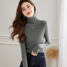 奢汐 含羊毛红品 打底衫 女薄款修身内搭 秋冬短款高领百搭长袖针织衫