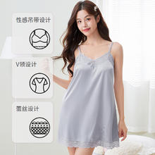 6IXTY8IGHT 68家居服女新款性感纯欲蕾丝边侧开叉吊带睡裙HW09619