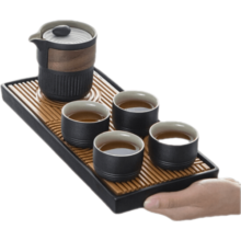 南山先生功夫茶具套装家用陶瓷简约日式便携旅行茶具包小型车载快客杯小套 六件套装+长方茶盘