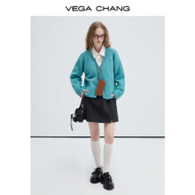 20点开始：VEGA CHANG 毛针织衫女 气质V领 孔雀蓝 均码