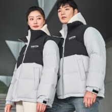 Plus会员：坦博尔 羽绒服 男女同款 拼接立领短款休闲加厚TD236322