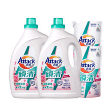 PLUS 会员:洁霸（ATTACK）瞬清无磷洗衣液 玫瑰花香 14斤JOY特供装 2kg*2+1.5kg*2 家庭装
