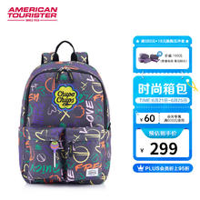 美旅 箱包时尚印花旅行双肩包休闲电脑包 油黑/黄色QZ2 柏油黑/黄色