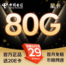 中国电信 2年19月租（125G不限速+首月免租+自动返费）激活送20E卡