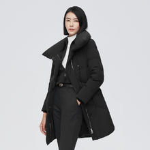波司登 女士鹅绒羽绒服简约翻领腰带设计修身千鸟格加厚防风保暖冬