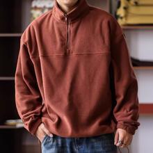 梵意凯 男生2024秋季300g双面摇粒绒翻领卫衣宽松抽绳加绒半拉链外套 棕色 M